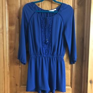 Blue Three Quarter Sleeve Romper